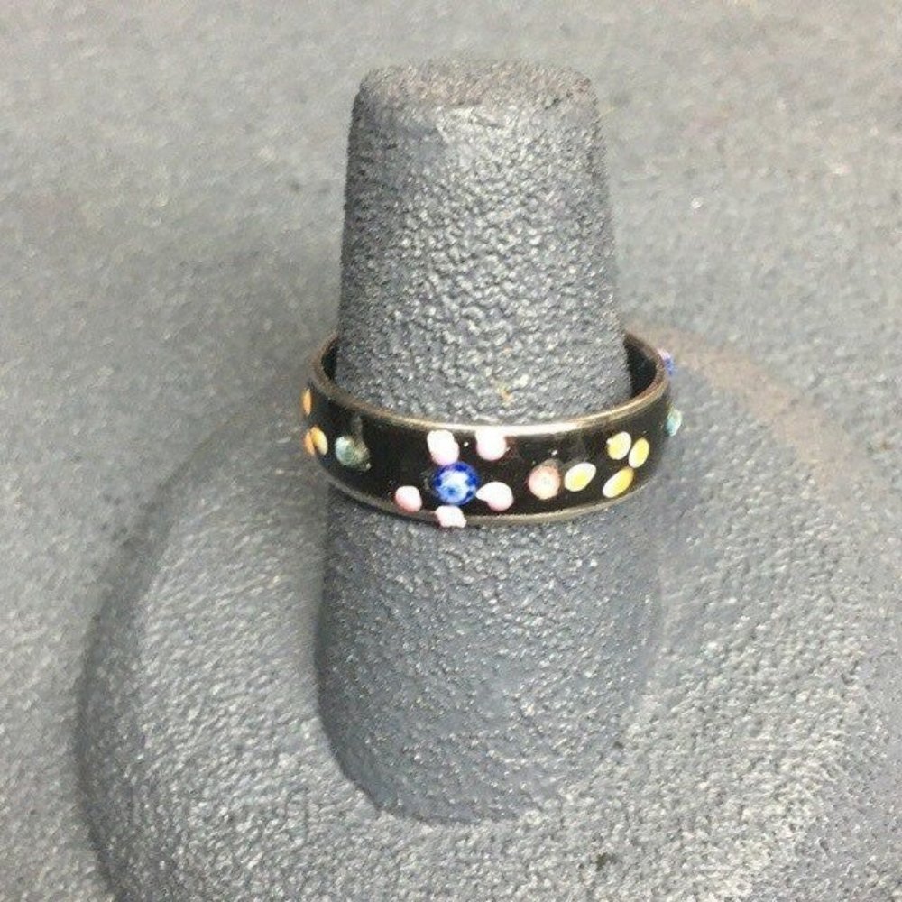 Black Flower Dot Ring Size 7 Silver Pastel Pink Blue Yellow Orange Soft Girl